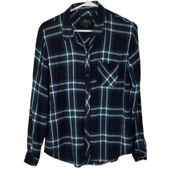 Rails Hunter Plaid Button Front Shirt Size M Mediterranean Navy - Picture 1 of 12